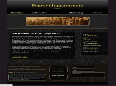 Startsidan av Begravningsmuseum Online webbplatsen.